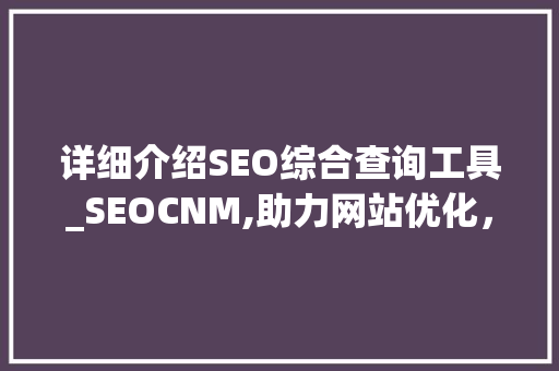 详细介绍SEO综合查询工具_SEOCNM,助力网站优化，提升搜索排名