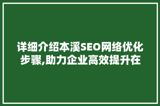 详细介绍本溪SEO网络优化步骤,助力企业高效提升在线竞争力