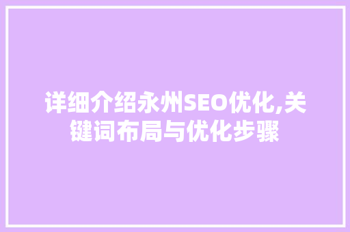 详细介绍永州SEO优化,关键词布局与优化步骤