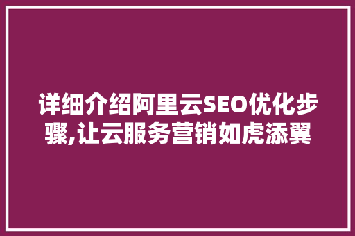 详细介绍阿里云SEO优化步骤,让云服务营销如虎添翼