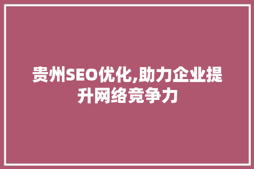 贵州SEO优化,助力企业提升网络竞争力