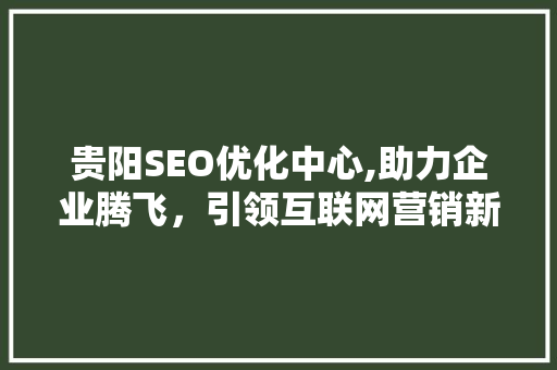 贵阳SEO优化中心,助力企业腾飞，引领互联网营销新潮流