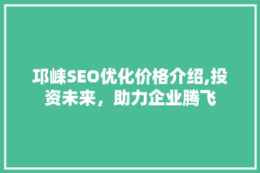 邛崃SEO优化价格介绍,投资未来，助力企业腾飞