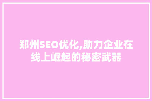 郑州SEO优化,助力企业在线上崛起的秘密武器