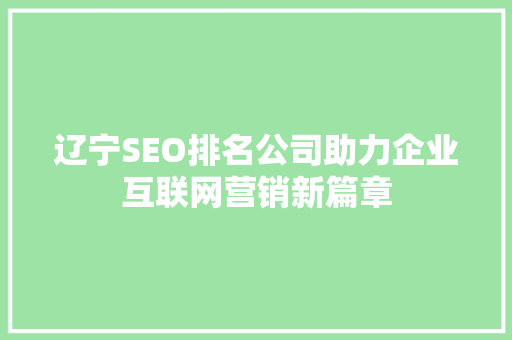 辽宁SEO排名公司助力企业互联网营销新篇章