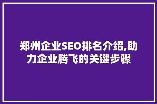 郑州企业SEO排名介绍,助力企业腾飞的关键步骤