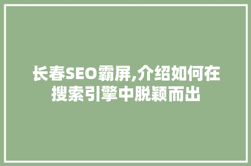 长春SEO霸屏,介绍如何在搜索引擎中脱颖而出