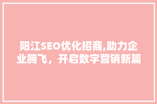 阳江SEO优化招商,助力企业腾飞，开启数字营销新篇章