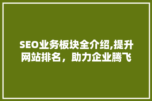 SEO业务板块全介绍,提升网站排名，助力企业腾飞