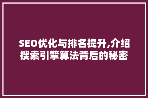 SEO优化与排名提升,介绍搜索引擎算法背后的秘密