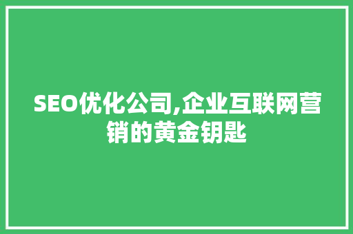 SEO优化公司,企业互联网营销的黄金钥匙