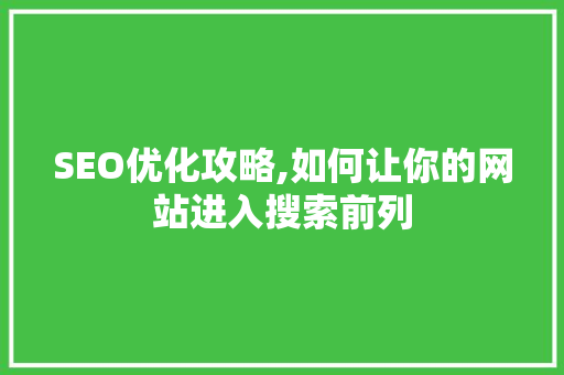 SEO优化攻略,如何让你的网站进入搜索前列