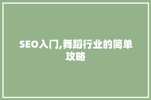 SEO入门,舞蹈行业的简单攻略