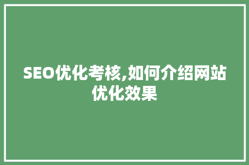 SEO优化考核,如何介绍网站优化效果