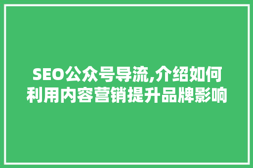 SEO公众号导流,介绍如何利用内容营销提升品牌影响力