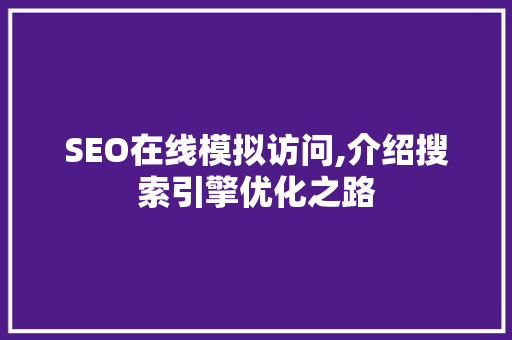 SEO在线模拟访问,介绍搜索引擎优化之路