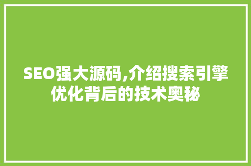 SEO强大源码,介绍搜索引擎优化背后的技术奥秘