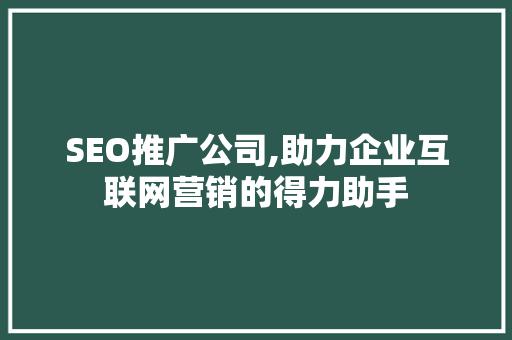 SEO推广公司,助力企业互联网营销的得力助手