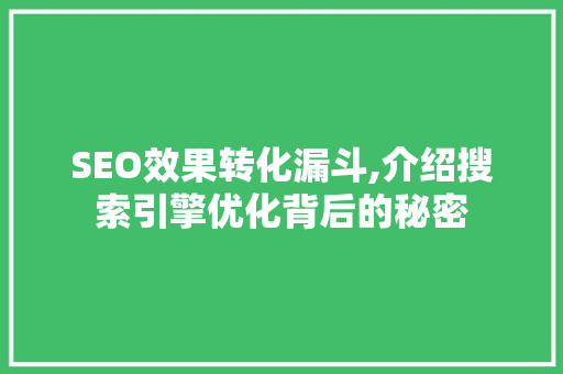 SEO效果转化漏斗,介绍搜索引擎优化背后的秘密