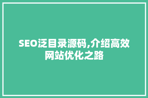 SEO泛目录源码,介绍高效网站优化之路