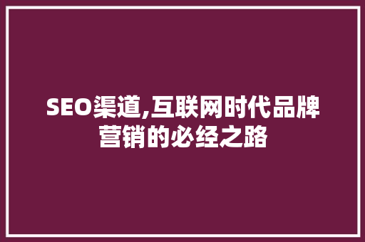SEO渠道,互联网时代品牌营销的必经之路