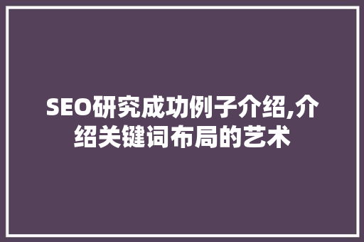 SEO研究成功例子介绍,介绍关键词布局的艺术