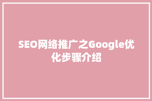 SEO网络推广之Google优化步骤介绍