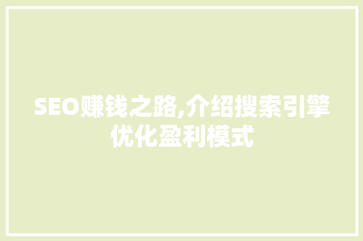 SEO赚钱之路,介绍搜索引擎优化盈利模式