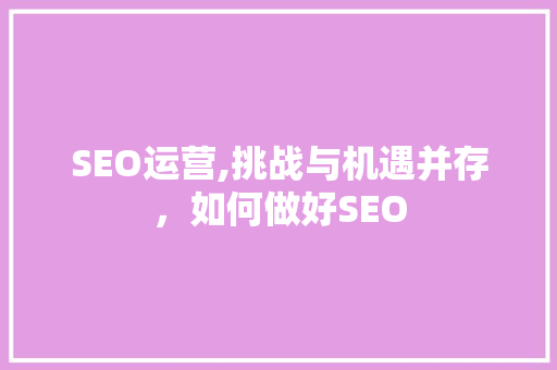 SEO运营,挑战与机遇并存，如何做好SEO