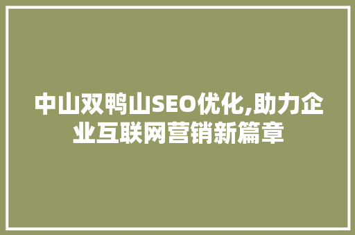 中山双鸭山SEO优化,助力企业互联网营销新篇章