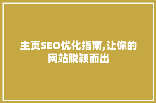 主页SEO优化指南,让你的网站脱颖而出