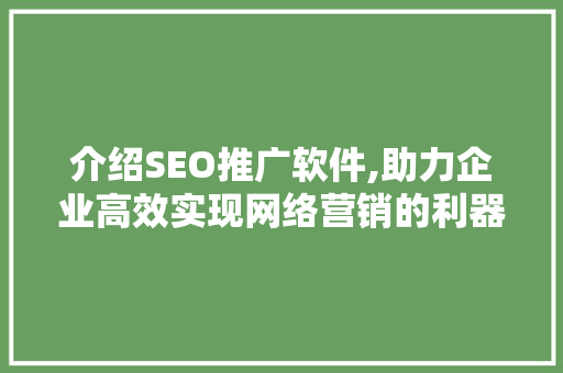 介绍SEO推广软件,助力企业高效实现网络营销的利器