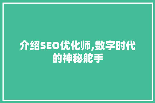 介绍SEO优化师,数字时代的神秘舵手
