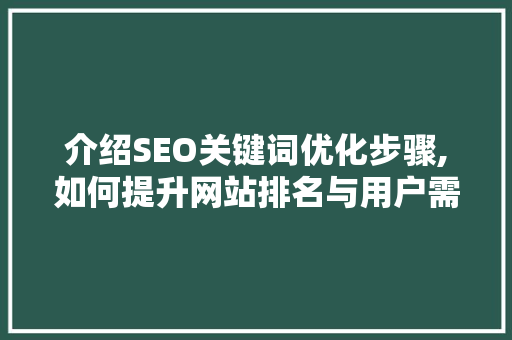 介绍SEO关键词优化步骤,如何提升网站排名与用户需求