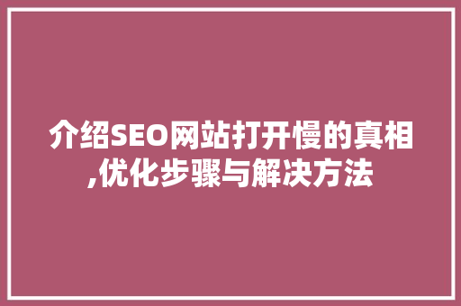 介绍SEO网站打开慢的真相,优化步骤与解决方法