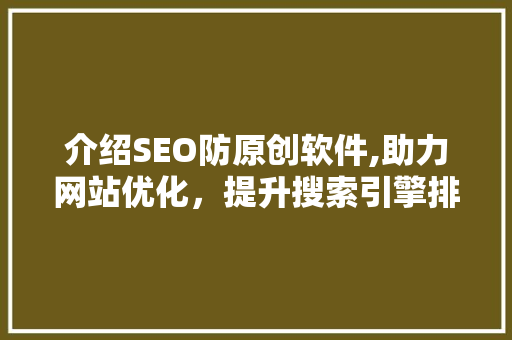 介绍SEO防原创软件,助力网站优化，提升搜索引擎排名