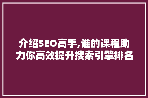 介绍SEO高手,谁的课程助力你高效提升搜索引擎排名