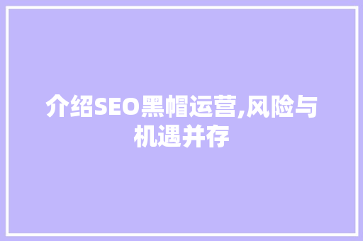介绍SEO黑帽运营,风险与机遇并存