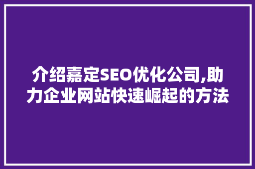 介绍嘉定SEO优化公司,助力企业网站快速崛起的方法