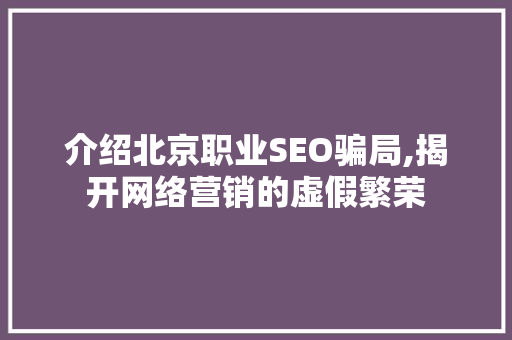 介绍北京职业SEO骗局,揭开网络营销的虚假繁荣