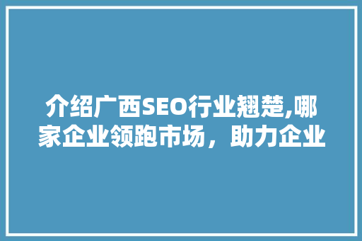 介绍广西SEO行业翘楚,哪家企业领跑市场，助力企业腾飞