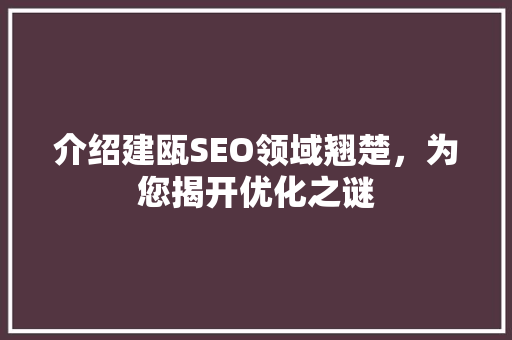 介绍建瓯SEO领域翘楚，为您揭开优化之谜
