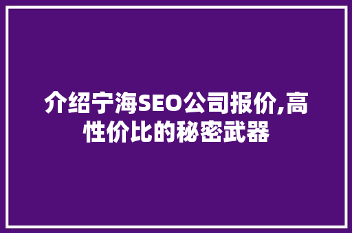 介绍宁海SEO公司报价,高性价比的秘密武器