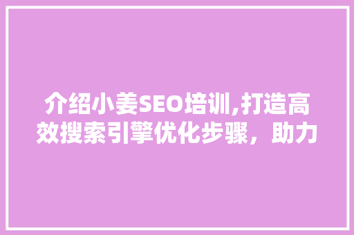 介绍小姜SEO培训,打造高效搜索引擎优化步骤，助力企业网络营销