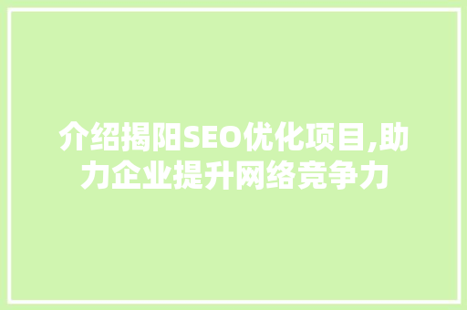 介绍揭阳SEO优化项目,助力企业提升网络竞争力