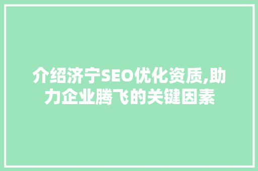 介绍济宁SEO优化资质,助力企业腾飞的关键因素