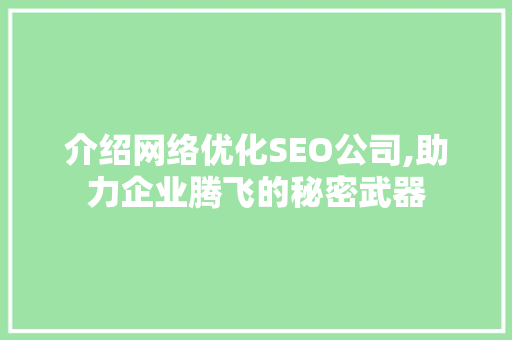 介绍网络优化SEO公司,助力企业腾飞的秘密武器
