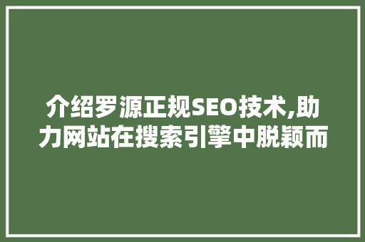 介绍罗源正规SEO技术,助力网站在搜索引擎中脱颖而出
