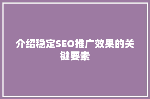 介绍稳定SEO推广效果的关键要素