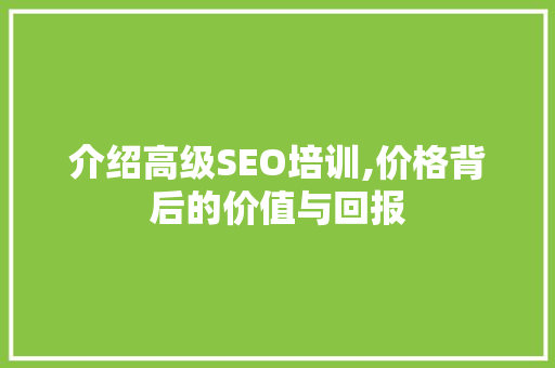介绍高级SEO培训,价格背后的价值与回报